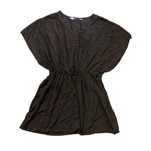 NWT Land's End Women's Sheer Oversized Cinched Swim‎ Cover Up Dress Black M/L